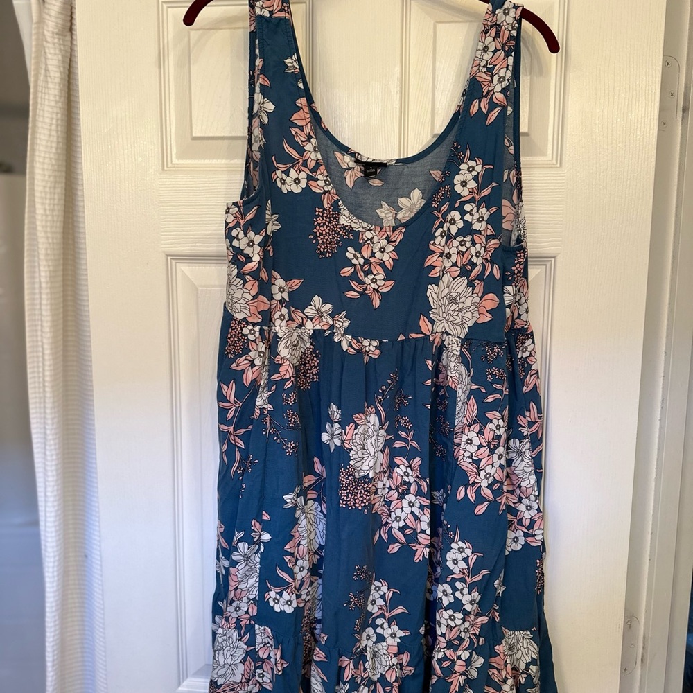 torrid Teal Floral Sleeveless Mini Dress with Pink and White Accents